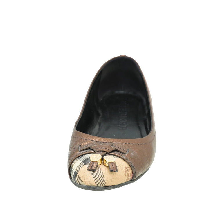 Burberry Bronze Haymarket Yates Ballerina Flat 36