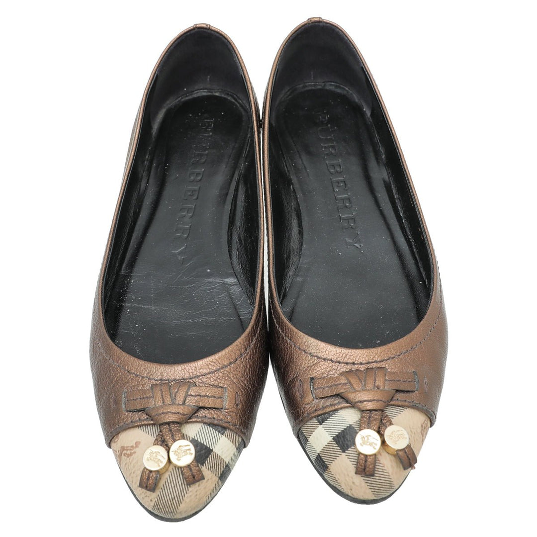 Burberry Bronze Haymarket Yates Ballerina Flat 36