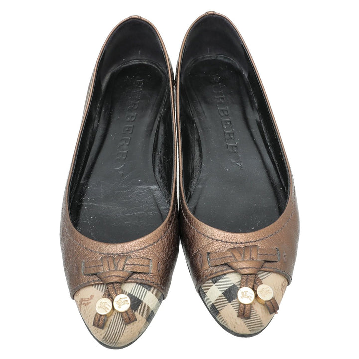 Burberry Bronze Haymarket Yates Ballerina Flat 36