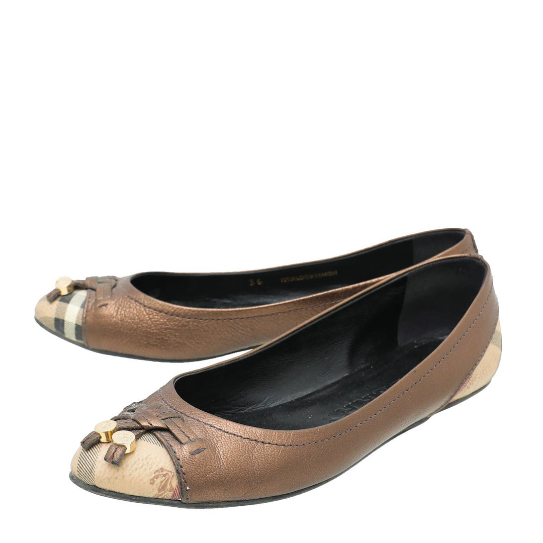 Burberry Bronze Haymarket Yates Ballerina Flat 36