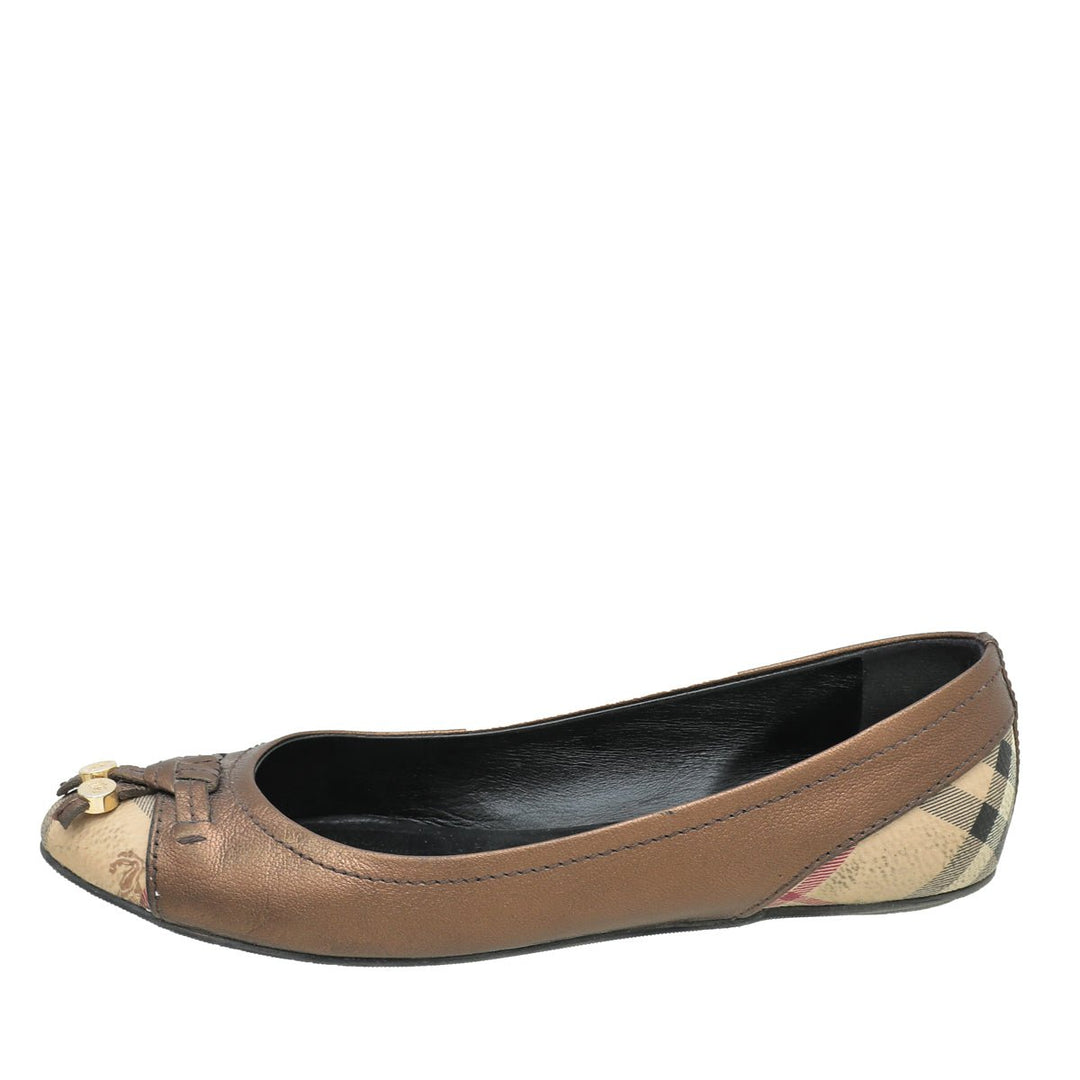 Burberry Bronze Haymarket Yates Ballerina Flat 36