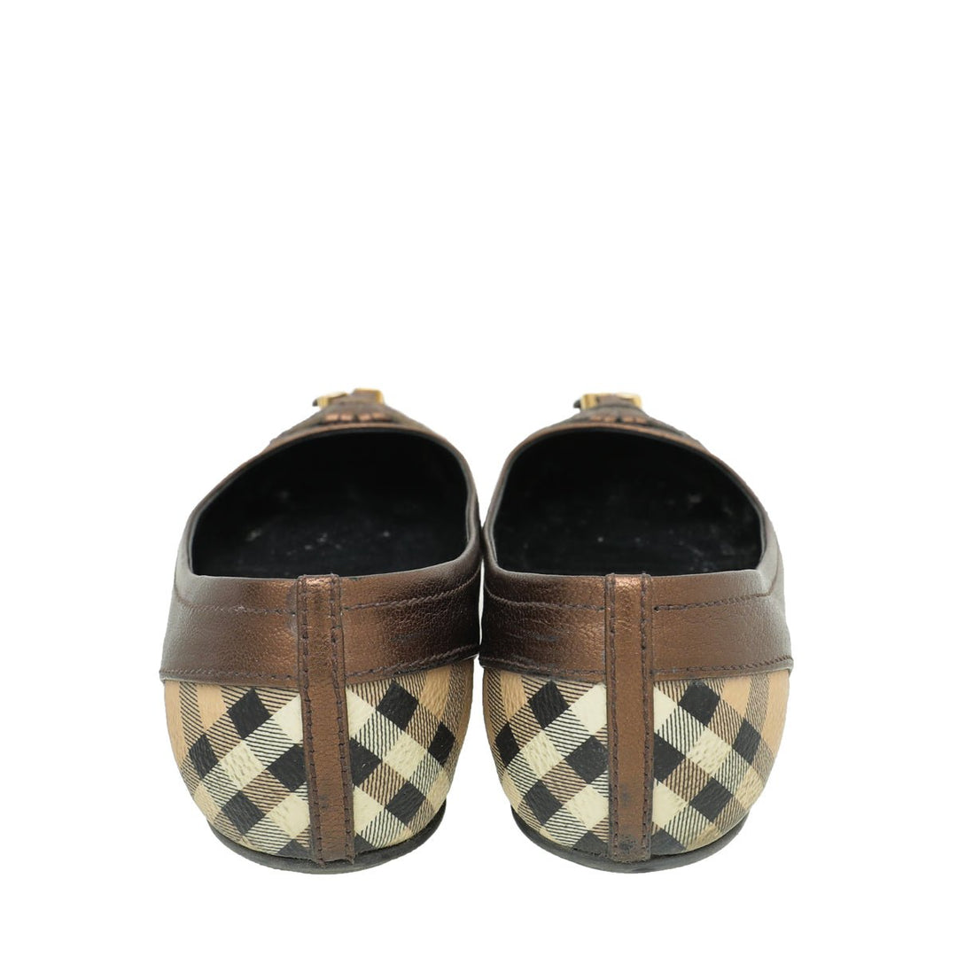 Burberry Bronze Haymarket Yates Ballerina Flat 36