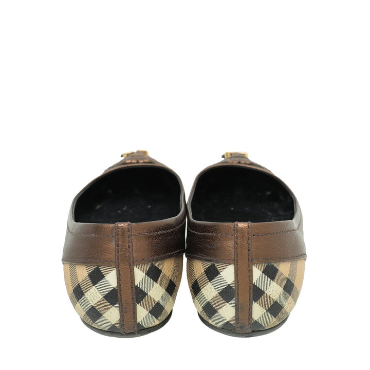 Burberry Bronze Haymarket Yates Ballerina Flat 36