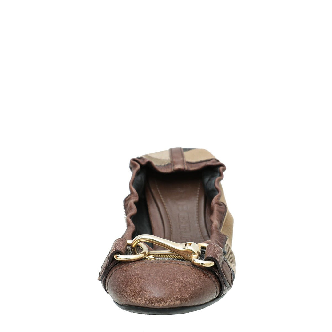 Burberry Brown House Check Flat Elastic Ballet 36