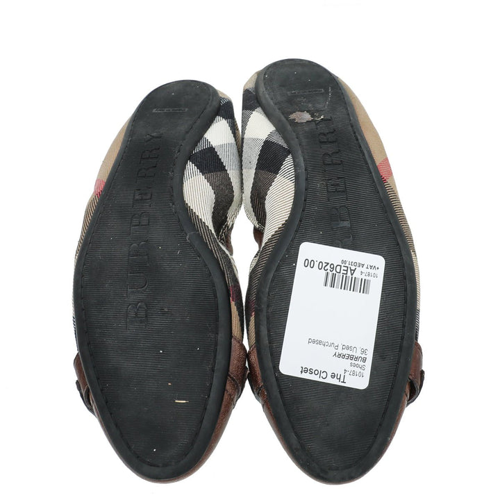 Burberry Brown House Check Flat Elastic Ballet 36