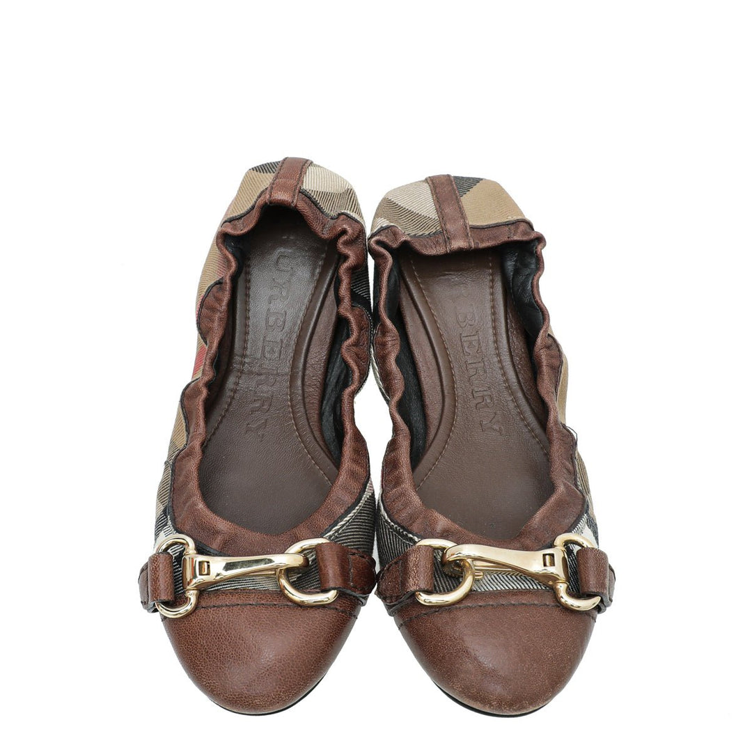 Burberry Brown House Check Flat Elastic Ballet 36