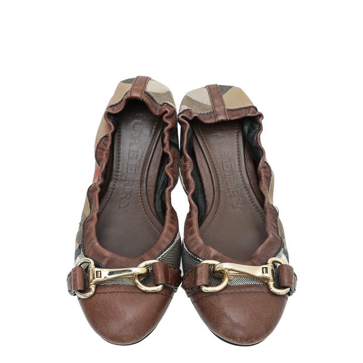 Burberry Brown House Check Flat Elastic Ballet 36