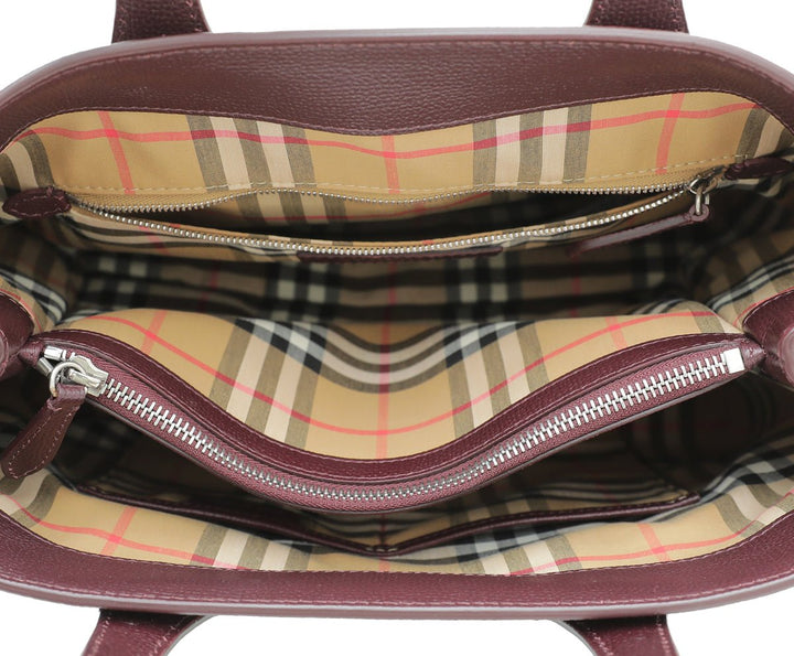 Burberry Burgundy Vintage Check Banner Tote Medium Bag