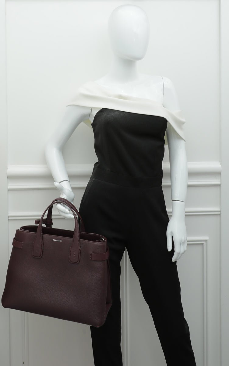 Burberry Burgundy Vintage Check Banner Tote Medium Bag