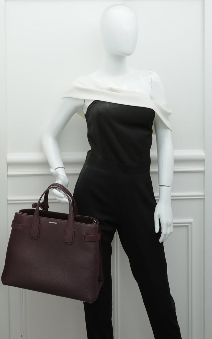 Burberry Burgundy Vintage Check Banner Tote Medium Bag