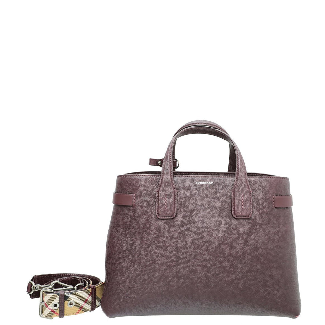 Burberry Burgundy Vintage Check Banner Tote Medium Bag