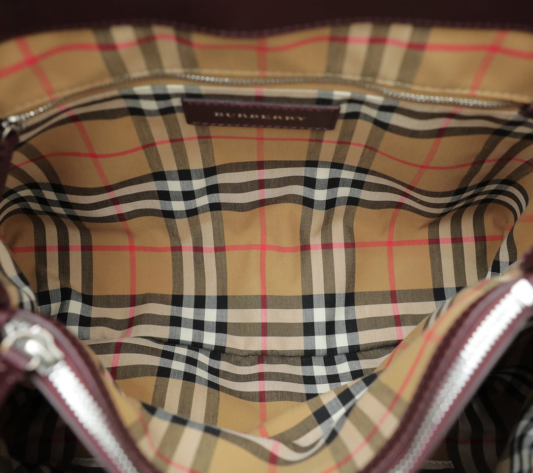 Burberry Burgundy Vintage Check Banner Tote Medium Bag