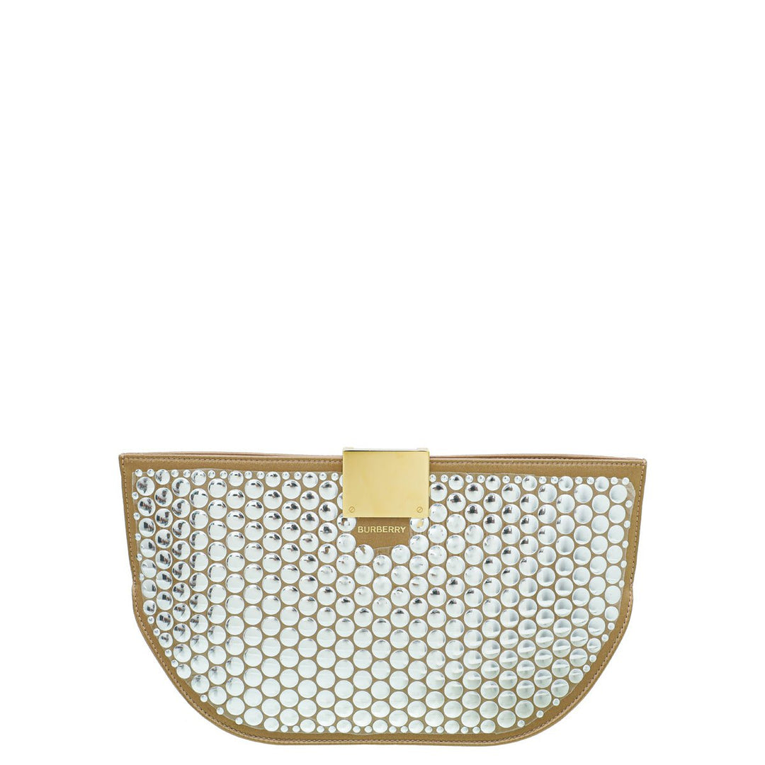 Burberry Cool Beige Satin Olympia Studs Clutch