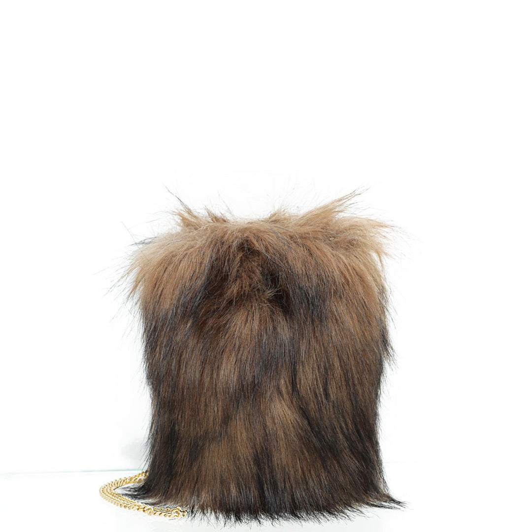Burberry Dark Brown Fur Lola Micro Tote Chain Bag