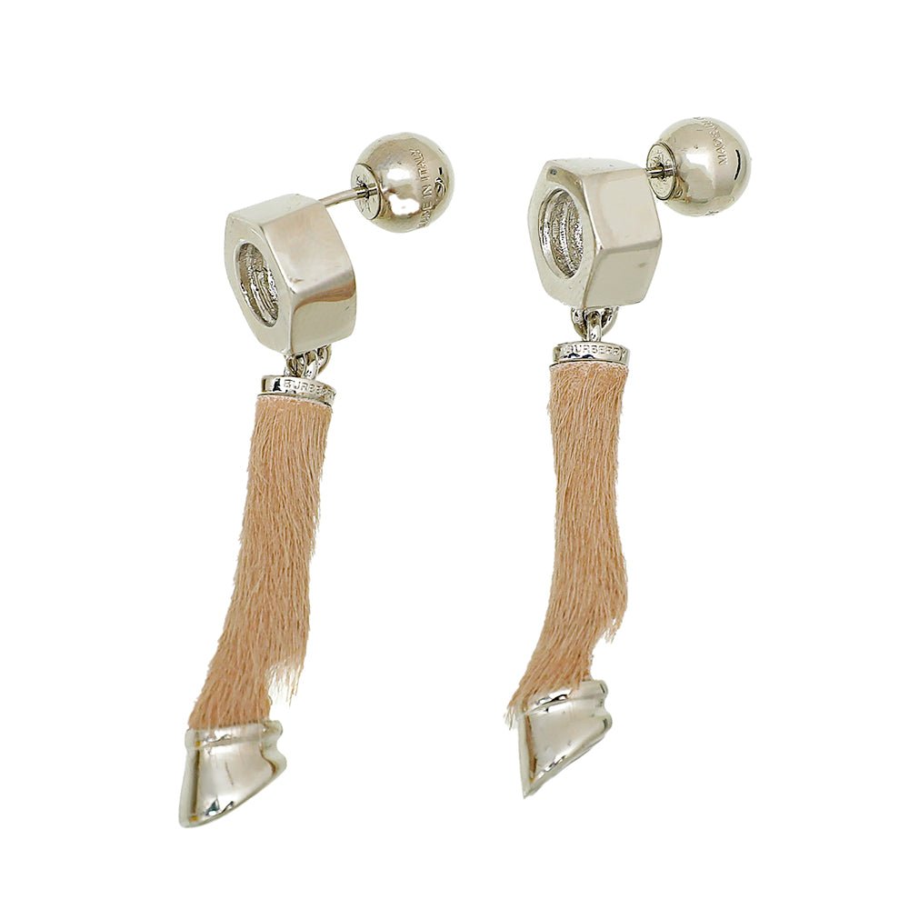 Burberry Honey Nut Horse Hoof Pony Fur Drop Earrings
