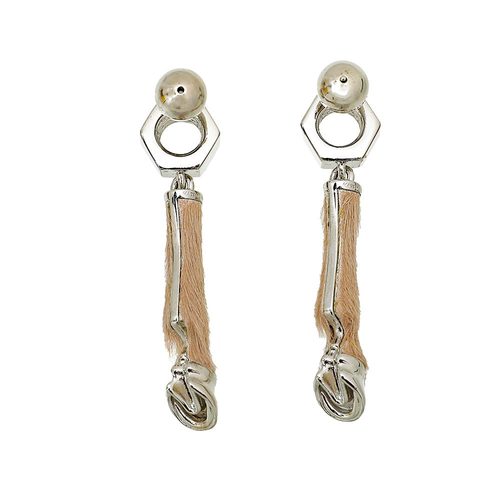 Burberry Honey Nut Horse Hoof Pony Fur Drop Earrings