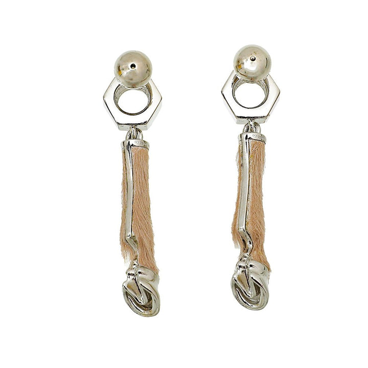 Burberry Honey Nut Horse Hoof Pony Fur Drop Earrings