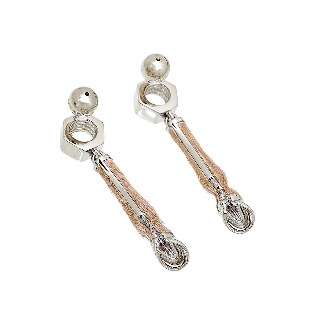 Burberry Honey Nut Horse Hoof Pony Fur Drop Earrings