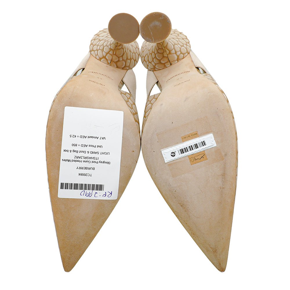 Burberry Light Sand Stingray Print Gunn Heeled Mules 39