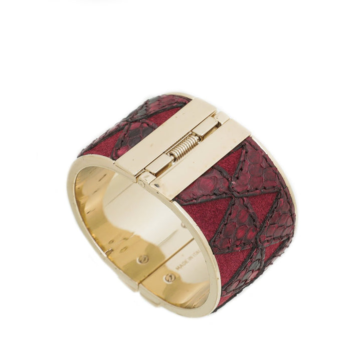 Burberry Maroon Python Suede Springhill Wide Bracelet