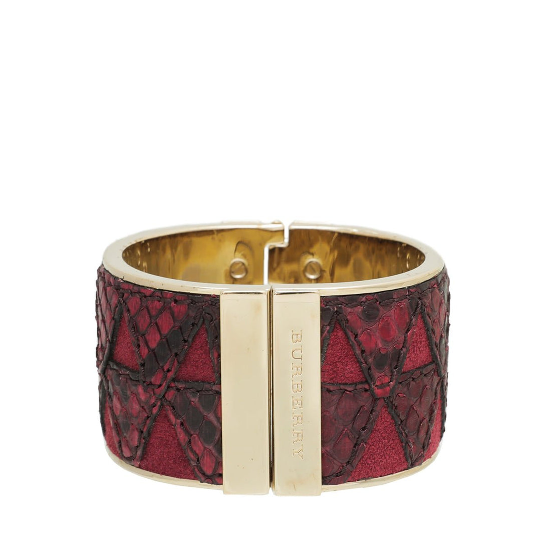 Burberry Maroon Python Suede Springhill Wide Bracelet