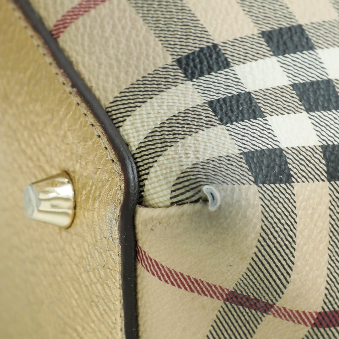 Burberry Metallic Gold Haymarket Check Thornley Small Bag