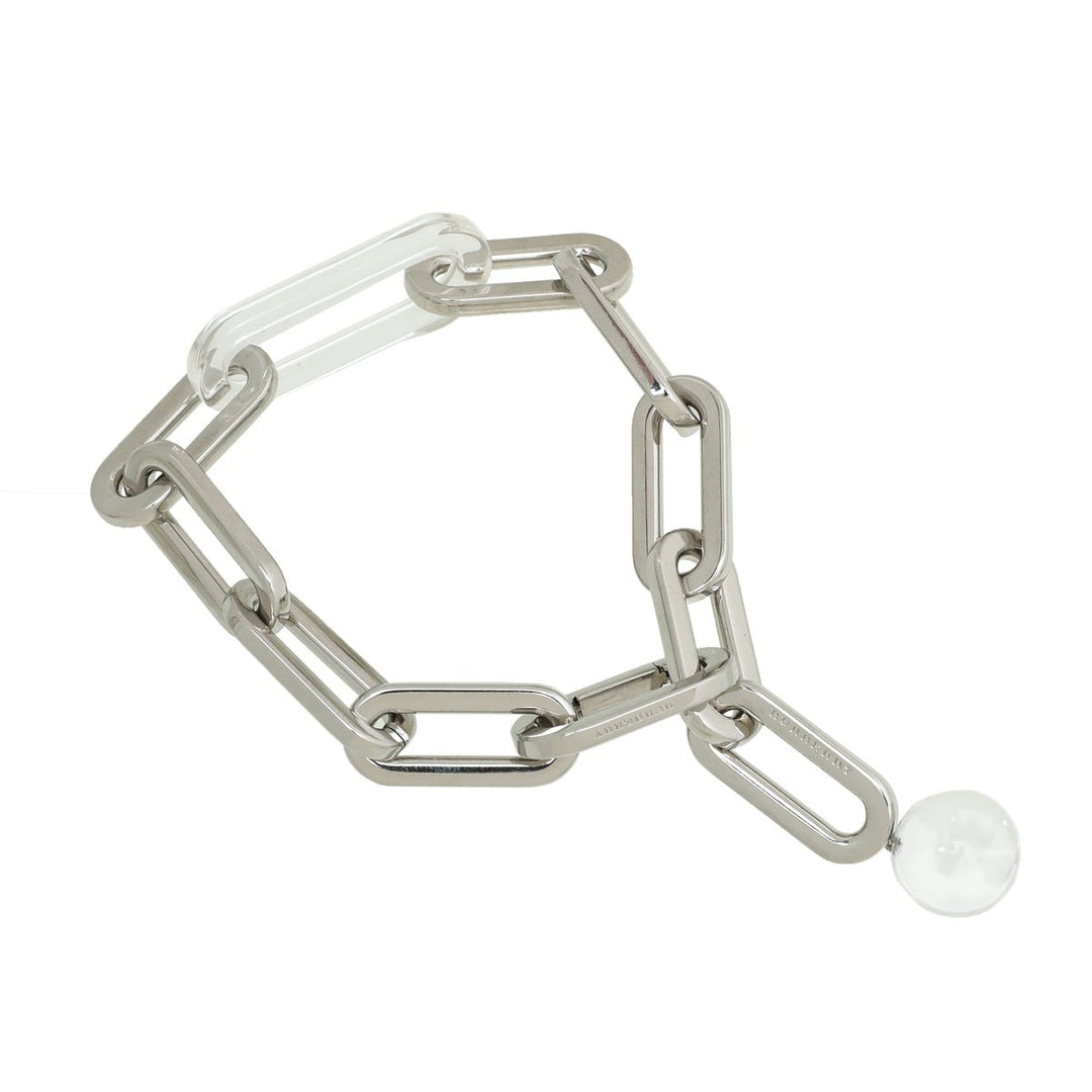 Burberry Palladium Finish Chain Link W- Resin Pearl Bracelet