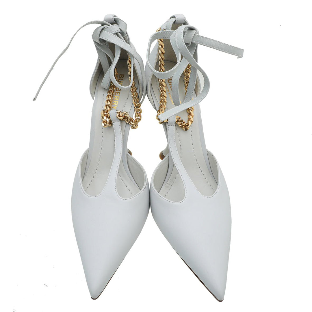 Burberry Pebble Grey Wellton T Strap Ankle Tie Pump 38.5