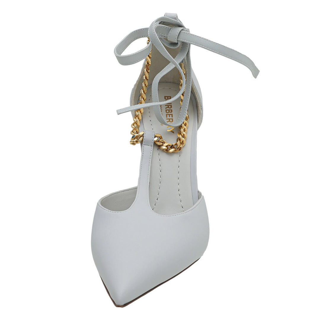 Burberry Pebble Grey Wellton T Strap Ankle Tie Pump 38.5