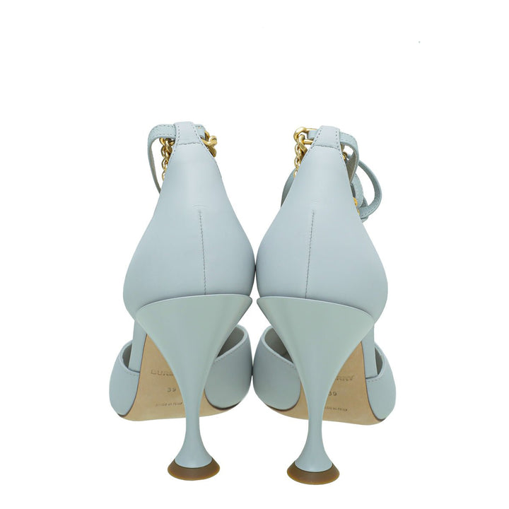 Burberry Pebbled Grey Wellton T Strap Ankle Tie Pump 39