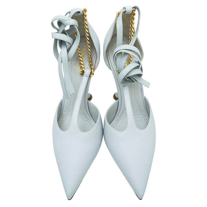 Burberry Pebbled Grey Wellton T Strap Ankle Tie Pump 39