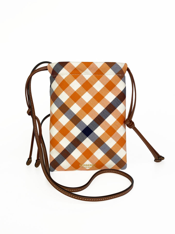 Burberry Orange & Navy Gingham Phone Bag