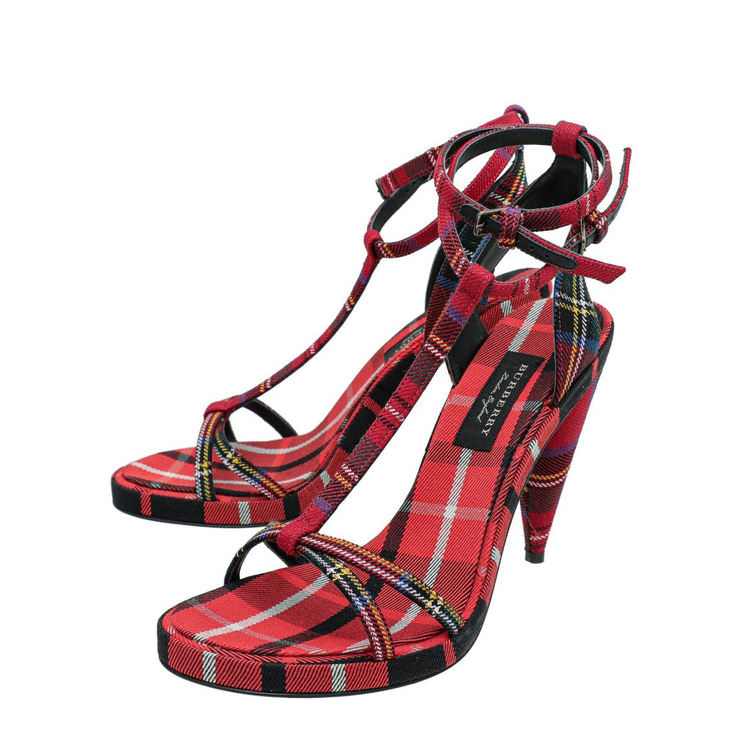 Burberry Red Hans T-Strap Cone Heel Sandal 38.5