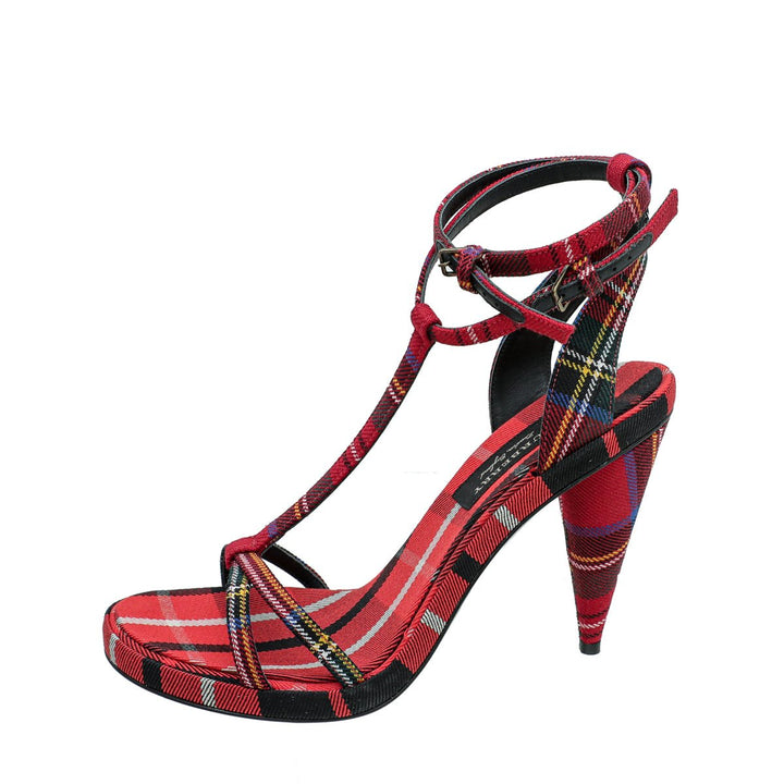 Burberry Red Hans T-Strap Cone Heel Sandal 38.5