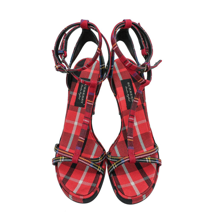 Burberry Red Hans T-Strap Cone Heel Sandal 38.5