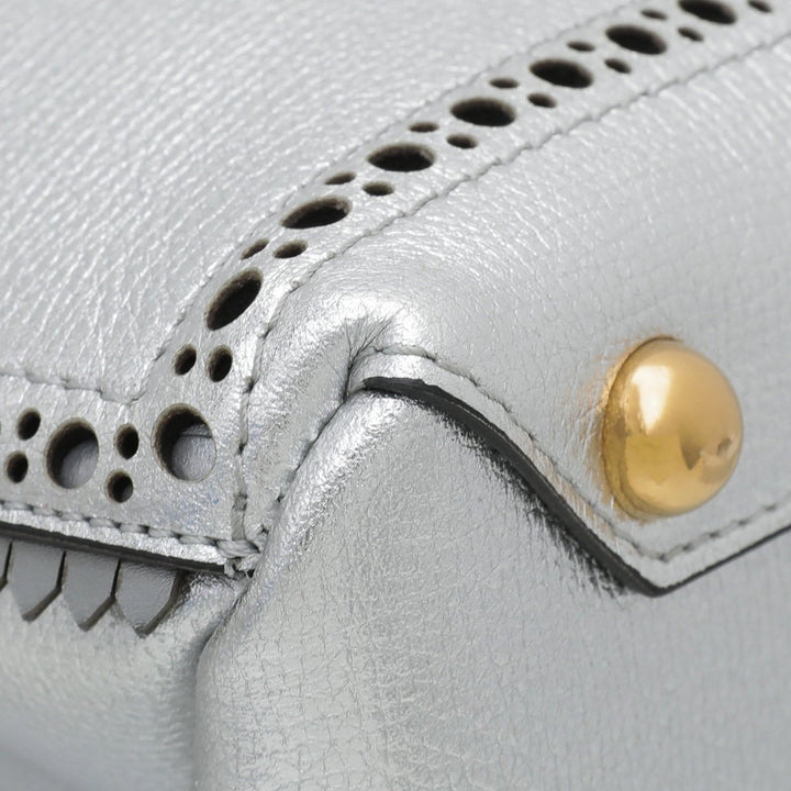 Burberry Silver Banner Brogue Details Medium Tote Bag