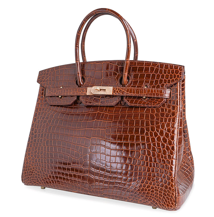 Top quality Hermes Birkin 35 Bag Diamond Miel Porosus Crocodile with Gold Hardware