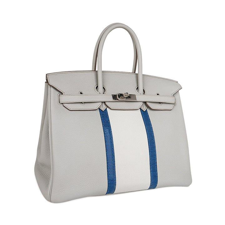 Top quality Hermes Limited Edition Club Birkin 35 Bag Gris Perle & Blanc Clemence Leather with Palladium Hardware