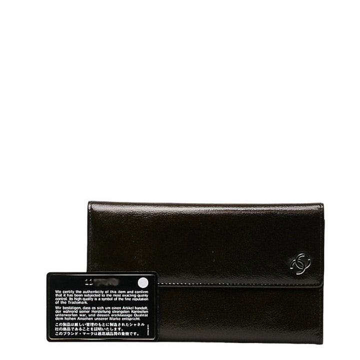 Top Quality Chanel Cocomark Three Folded Wallet Metal Curry Patent Leather  CHANEL