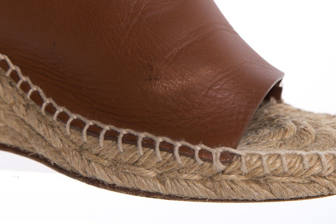 Céline Brown Leather Espadrilles Wedges SZ 38