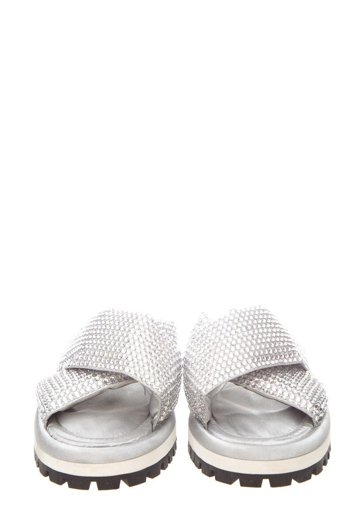Dolce & Gabbana Silver Criss-Cross Crystallized Sandals SZ 38