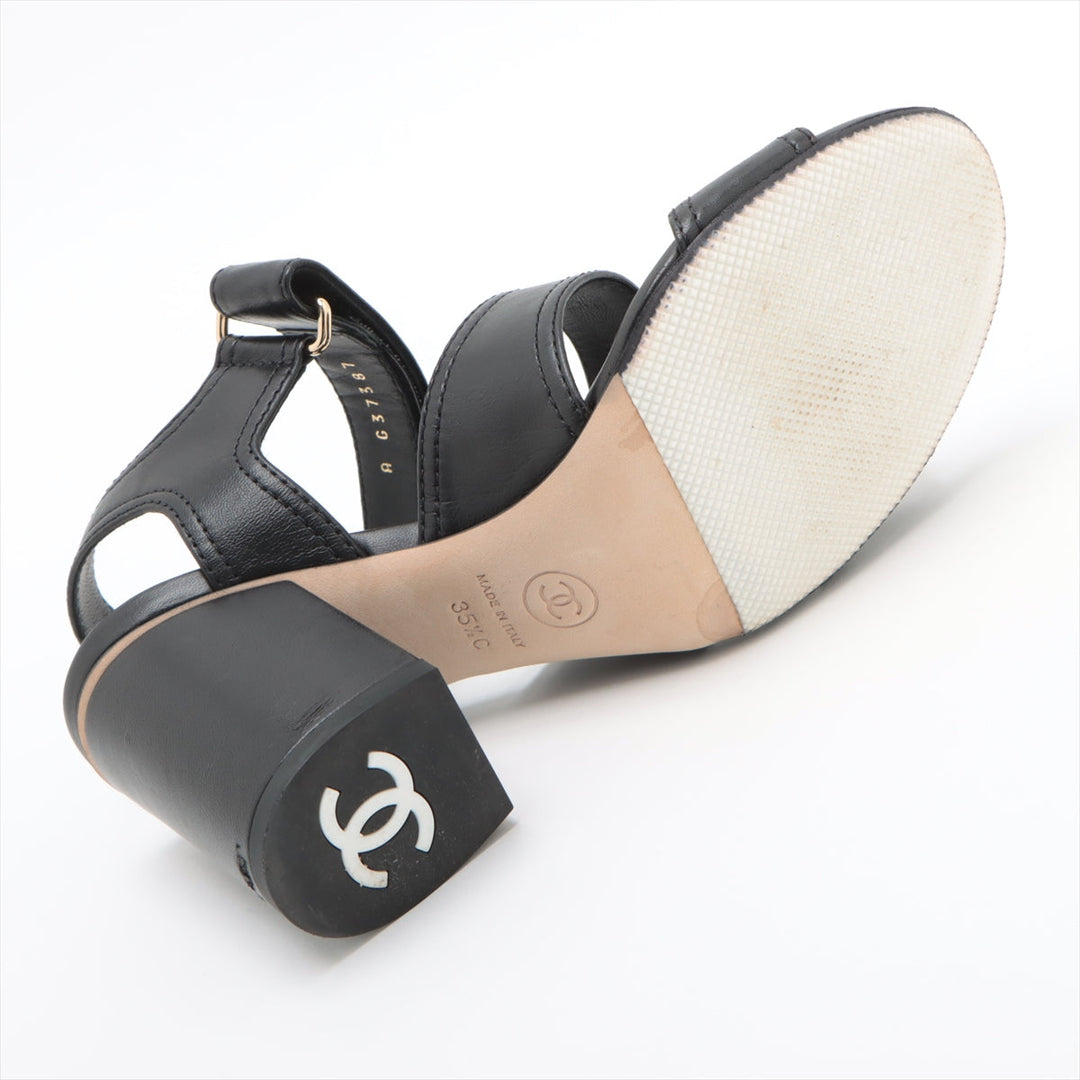 Top Quality Chanel Coco 22SS Leather Sandal 35.5C  Black G37387 Turn-Lock
