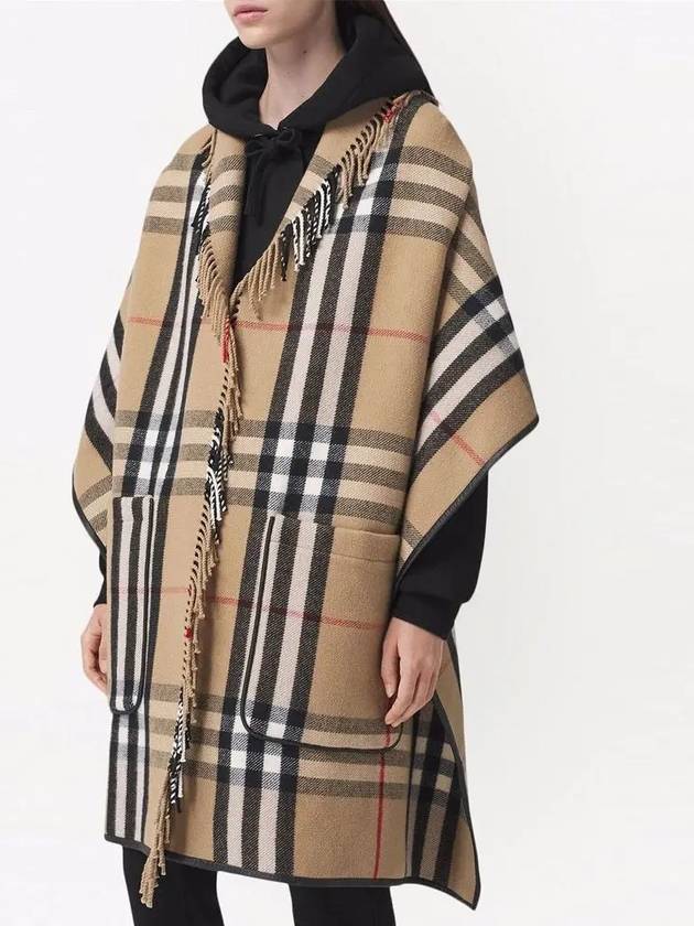 Burberry ExaGGerated Check Wool Cashmere Cape Archive Beig