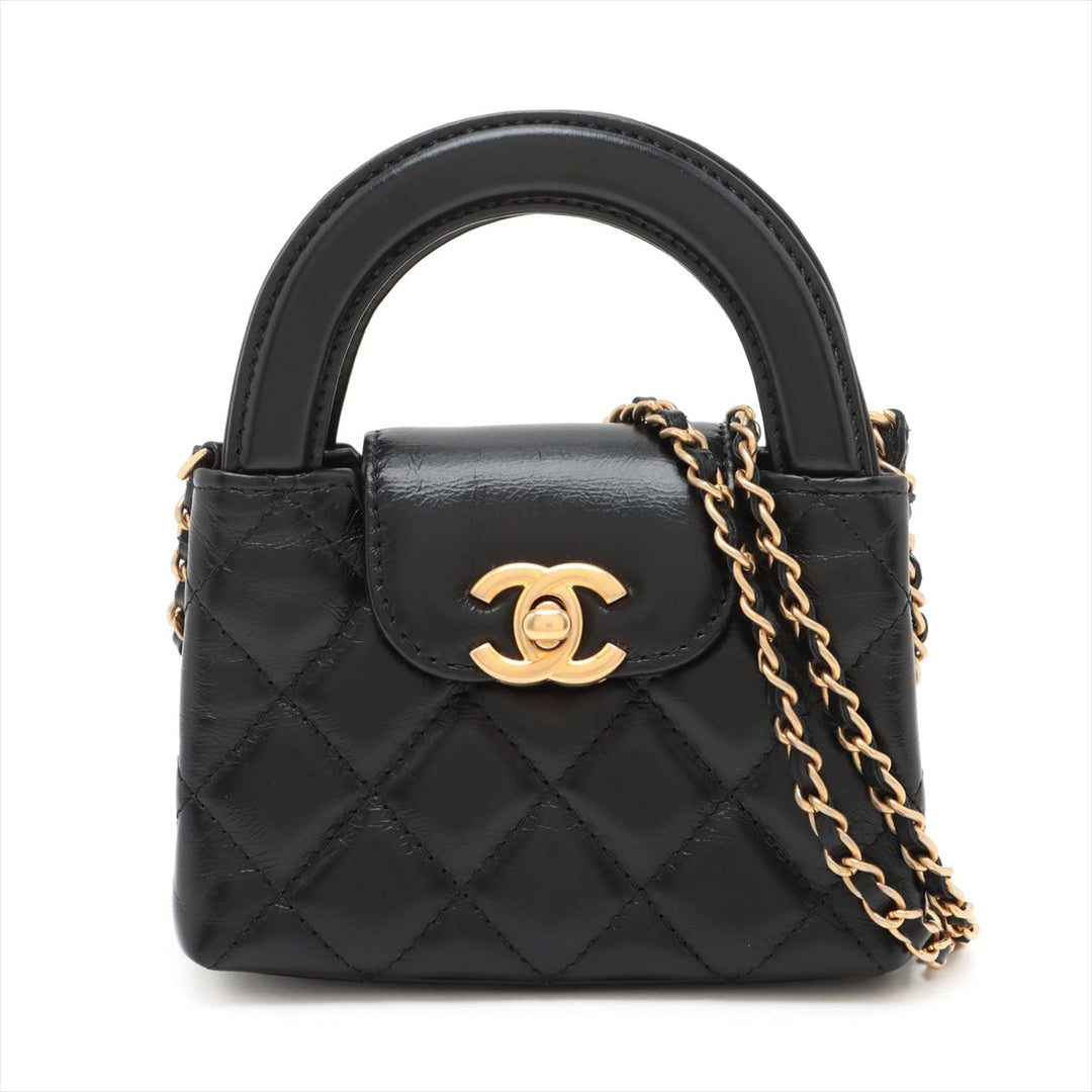 Top Quality Chanel Mattress Leather 2WAY Shoulder Bag Black Gold  AP3435