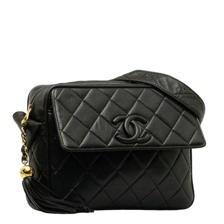 Top Quality Chanel Matrases Cocomark Tassel loping Shoulder Bag Black Leather  CHANEL