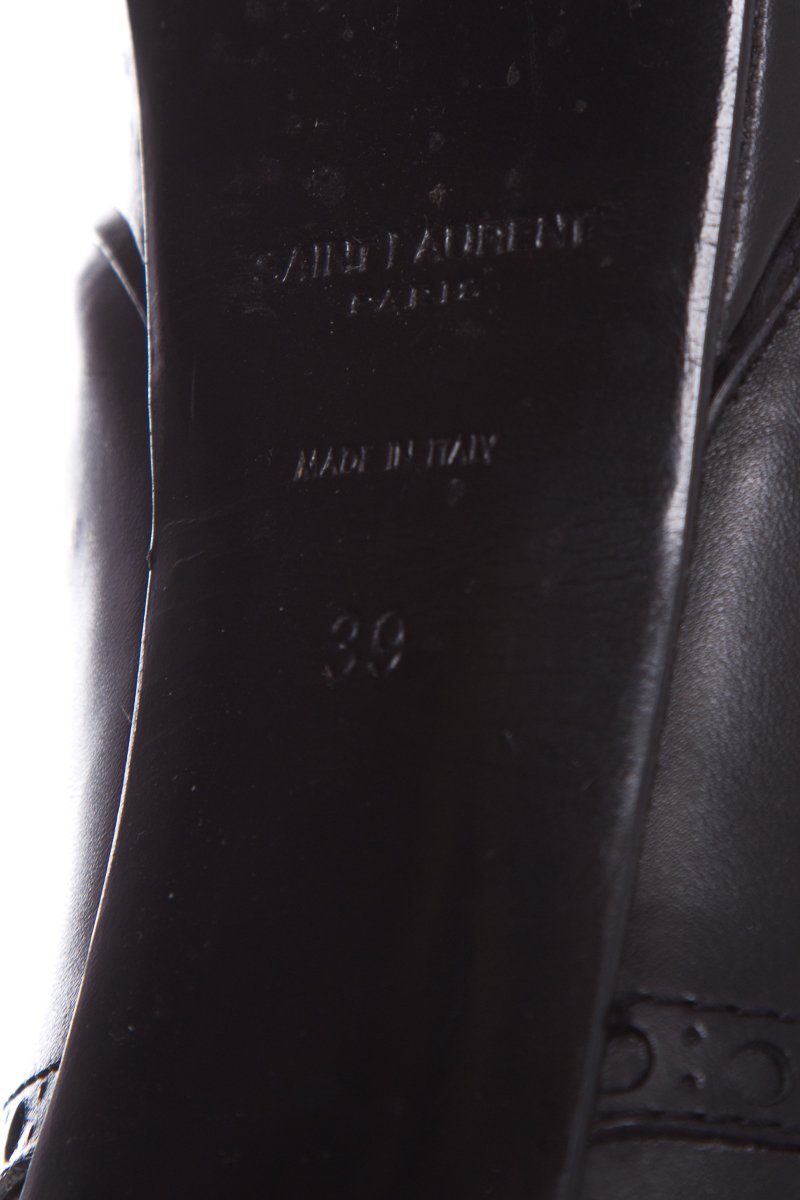 Yves Saint Laurent Black Leather Lace-Up Pointed-Toe Boots SZ 39