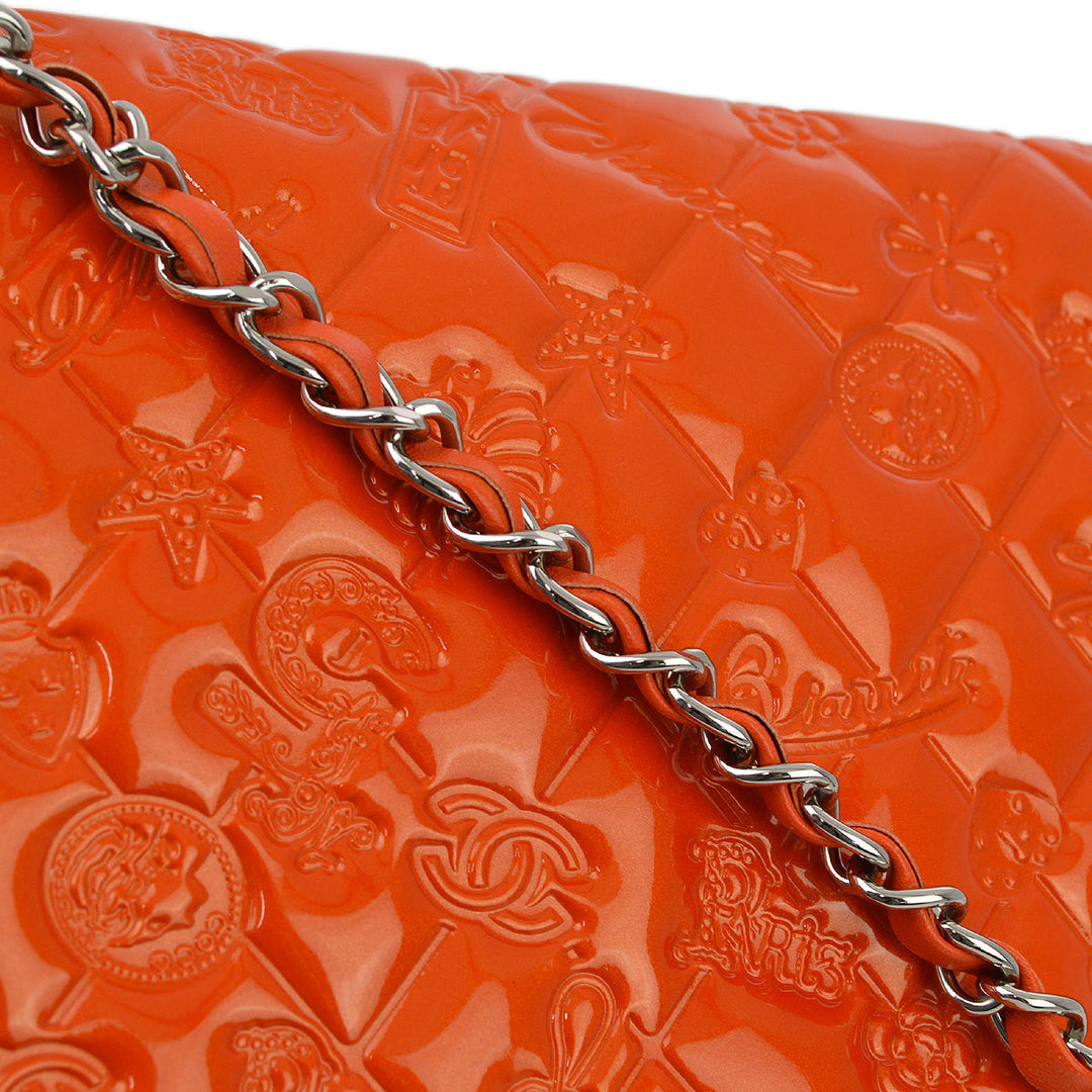 Top Quality Chanel Orange Patent Leather Icon Chain Handbag