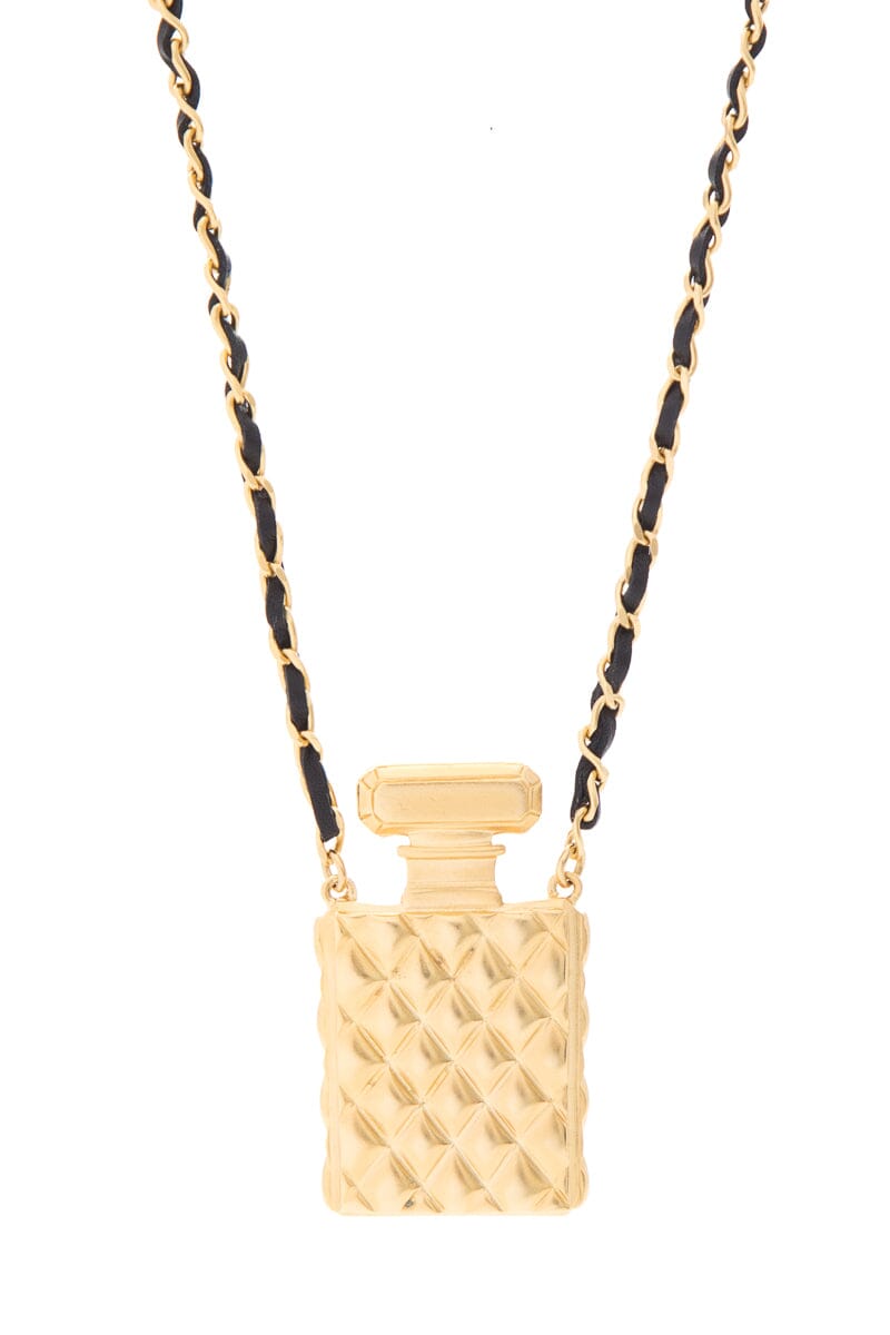 Top Quality Chanel Gold Perfume Bottle Leather Chain Necklace