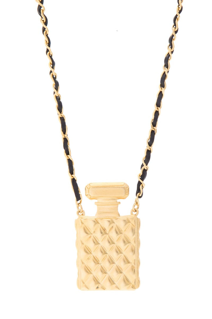 Top Quality Chanel Gold Perfume Bottle Leather Chain Necklace