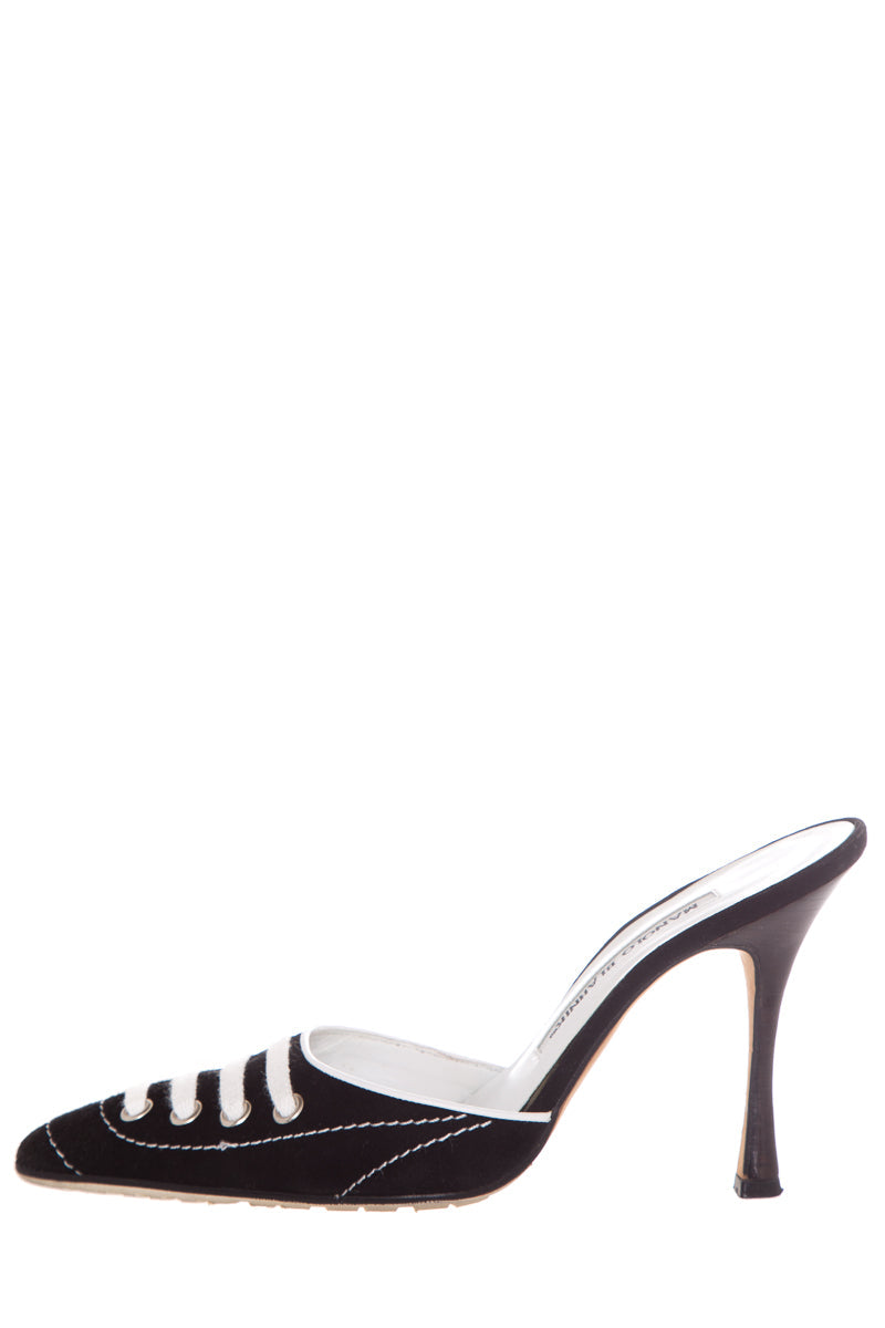 Manolo Blahnik Black & White Mules SZ 35.5